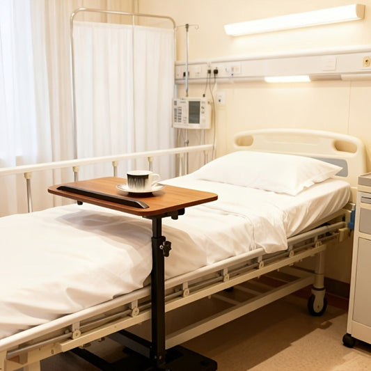 Compact Black Overbed Table with 360-Degree Rotating Top, 53–80 cm Height and 40 x 30 cm Base
