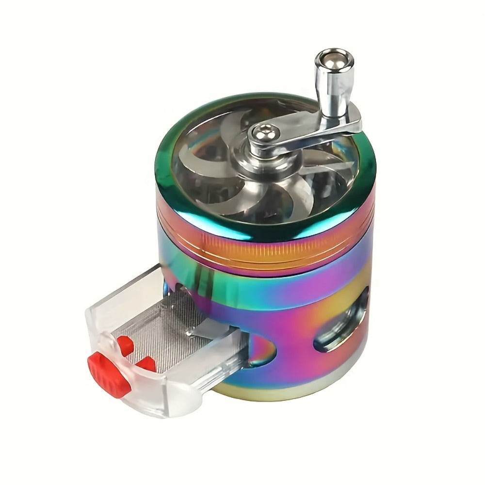 Spice Grinder 4-Layer Hand Crank Metal Herb Grinder, Colorful Rainbow Multifunctional Spice Crusher for Kitchen