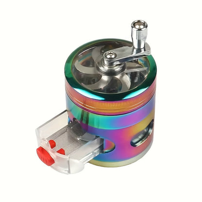 Spice Grinder 4-Layer Hand Crank Metal Herb Grinder, Colorful Rainbow Multifunctional Spice Crusher for Kitchen