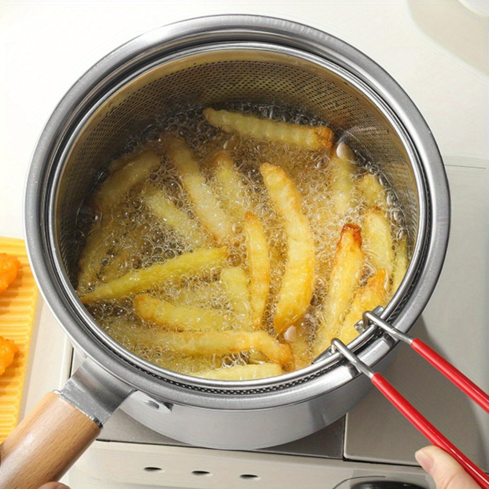 Stainless Steel Deep Fryer Pot Set with Frying Basket & Glass Lid, Non-Stick Multi-Function Cookware for Deep Frying, Noodles