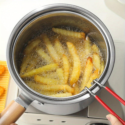 Stainless Steel Deep Fryer Pot Set with Frying Basket & Glass Lid, Non-Stick Multi-Function Cookware for Deep Frying, Noodles