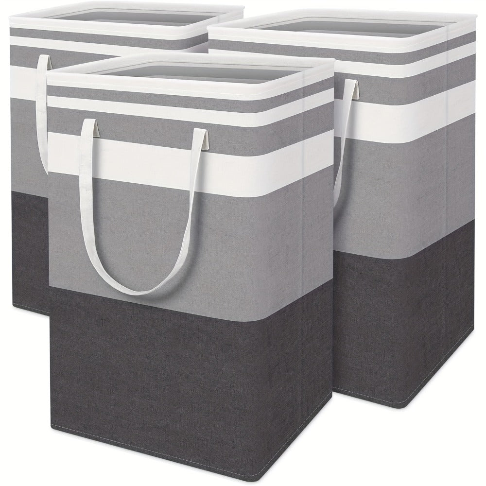Collapsible Laundry Basket 3 Pack 75L – Freestanding Tall Clothes Hamper with Easy-Carry Handles for Bedroom, Bathroom, Family & Dorm