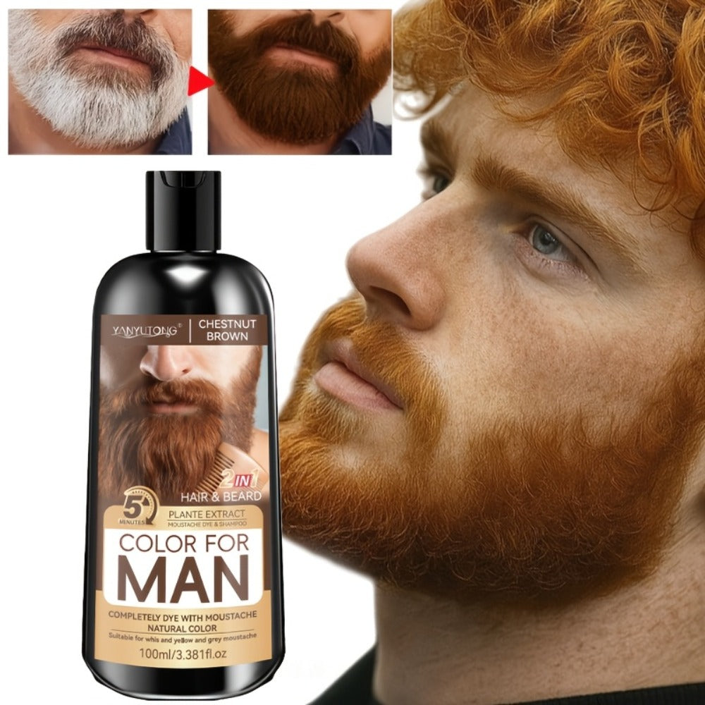 Hair Dye Shampoo, YANYUTONG Men's Beard and Hair Bottle in Black, Brown or Chestnut Brown Options