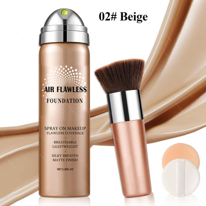 Full Coverage Liquid Foundation Airspray Kit Buildable Formula 6 Shades – Natural Beige Nude Porcelain Tan Medium Natural Satin Finish