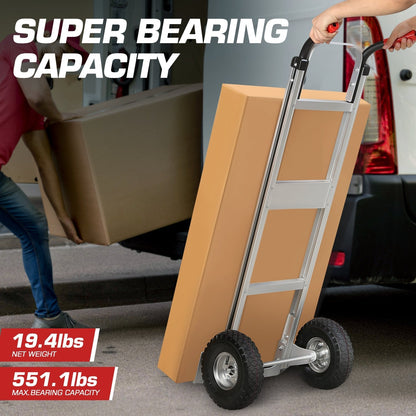 Upright Aluminum Hand Truck with Folding Toe Plate, 10-Inch Pneumatic Tires and 550 lb Load Label