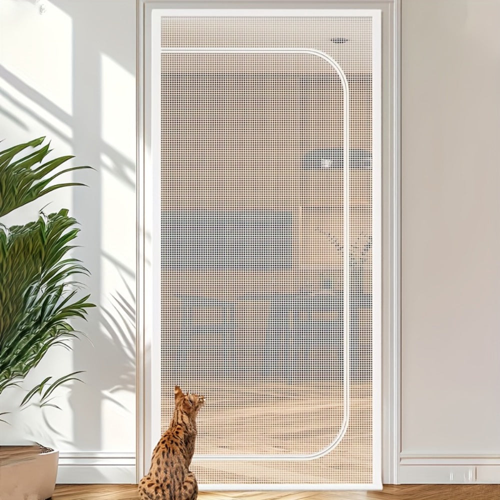 Cat Proof Door Curtain Pet Gate - Double Stitched Durable Scratch-Resistant Screen, Indoor Cat Barrier Door Cover for Doorways