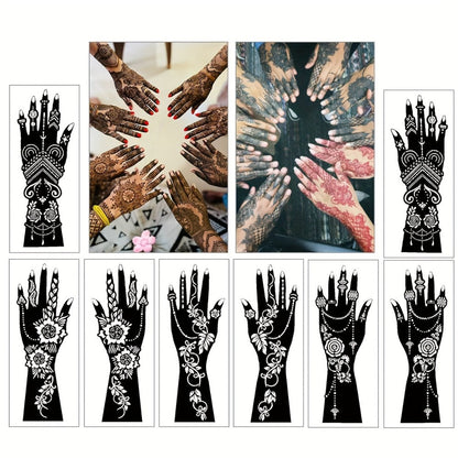 Eight-Piece Hand-Length Tattoo Stencil Set with Floral Patterns for Hands and Forearms in SM010 or SM011