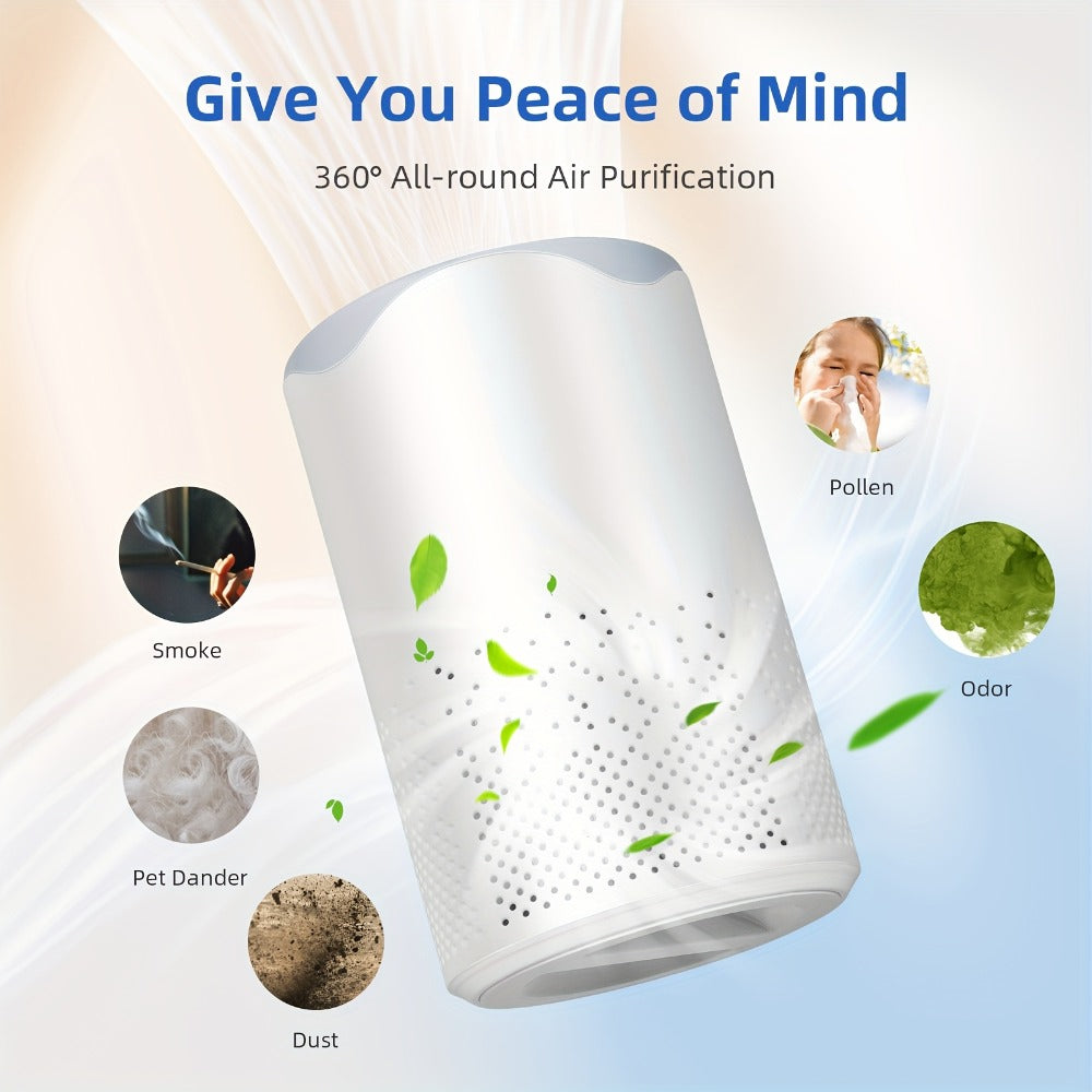 Air Purifier with HEPA Filter, USB Plug-In Power, Sleep Mode, Aroma Sponge and One Replacement Filter