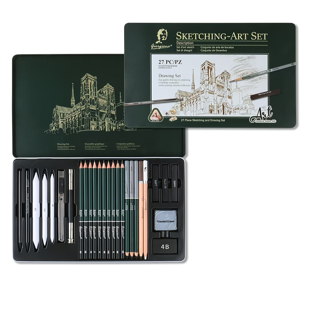 Sketching Pencil Set 27 Piece with Charcoal Pencils Charcoal Sticks Erasers Drawing Supplies for Artists Beginners Students Sketching Quick
