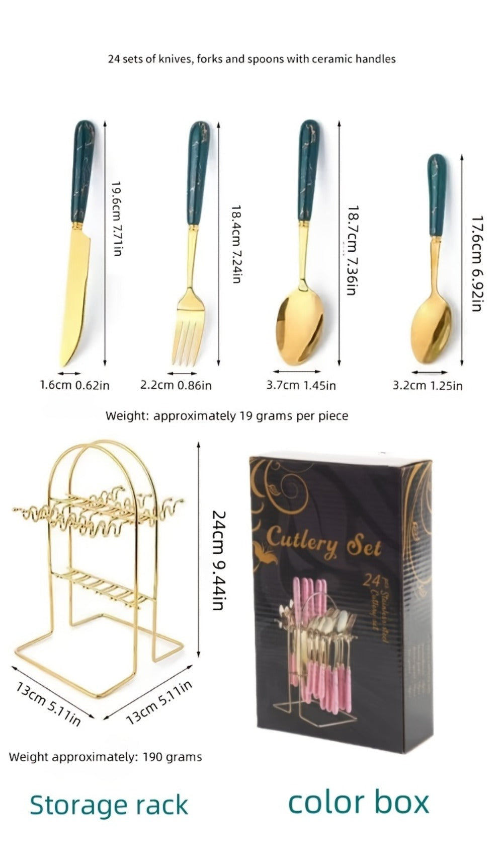 Marble Pattern Cutlery Set 24pcs – Dinner Forks Soup Spoons Teaspoons for Home Hotel Restaurant