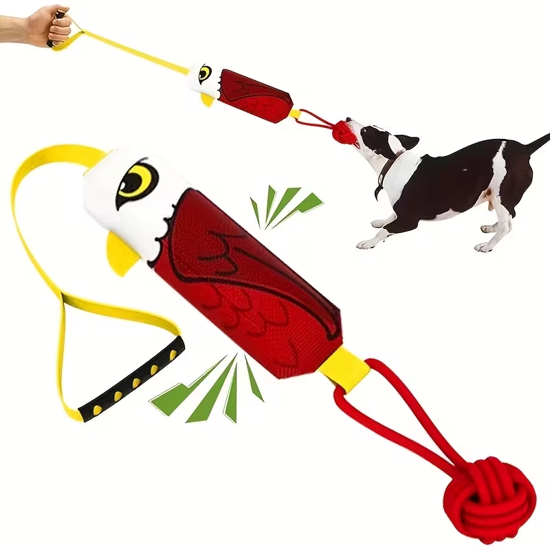 Dog Tug Rope Toy with Knotted Ball & Squeaker Interactive Tug-of-War Chew Toy for Medium Large Dogs – Training Rope Ball Toy in Corn Eagle