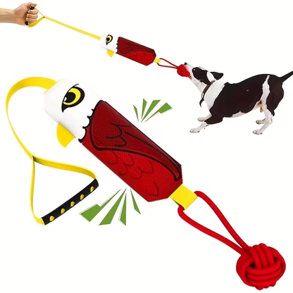 Dog Tug Rope Toy with Knotted Ball & Squeaker Interactive Tug-of-War Chew Toy for Medium Large Dogs – Training Rope Ball Toy in Corn Eagle