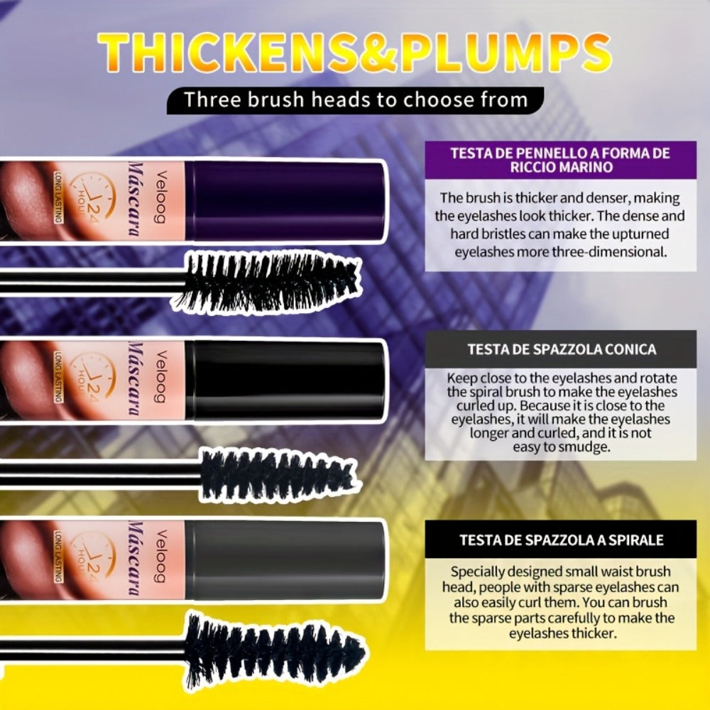 Waterproof Mascara Set 3 Piece, Lengthening Volumizing Curling Lash Mascara with Sea Urchin Spiral Conical Brush Heads