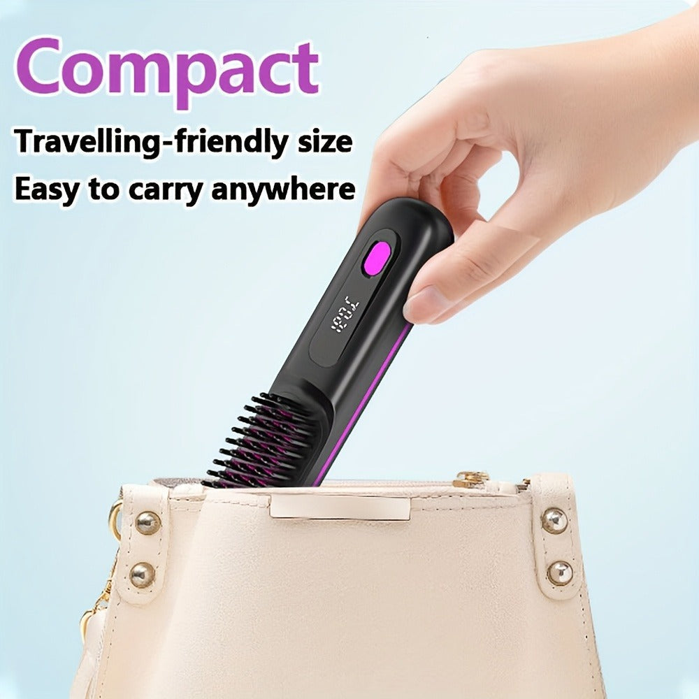 Cordless Hair Straightener USB Rechargeable - 3 Temperature Controls, LED Display, Shine, Travel Flat Iron with Comb & Clips