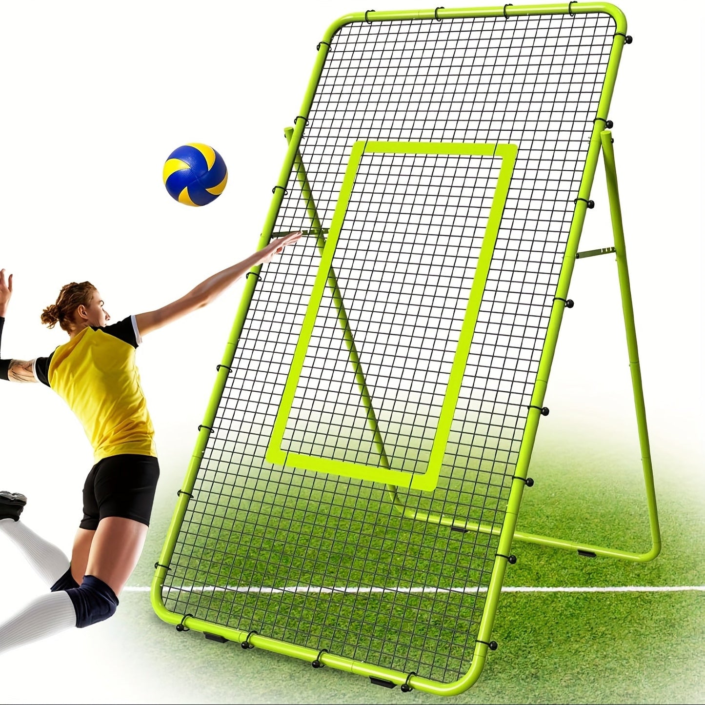 Volleyball Rebounder Net 7x4ft Adjustable Angle – Portable Steel Frame Training Rebounder with High-Tension PE Netting & 24 Elastic Cords