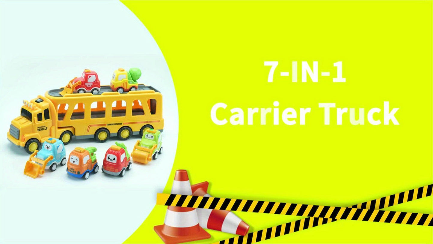Transport Construction Truck Toy for Boys, 16.9 Inch Large Carrier Truck with 6 Cars, Lights & Sounds