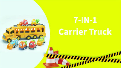 Transport Construction Truck Toy for Boys, 16.9 Inch Large Carrier Truck with 6 Cars, Lights & Sounds