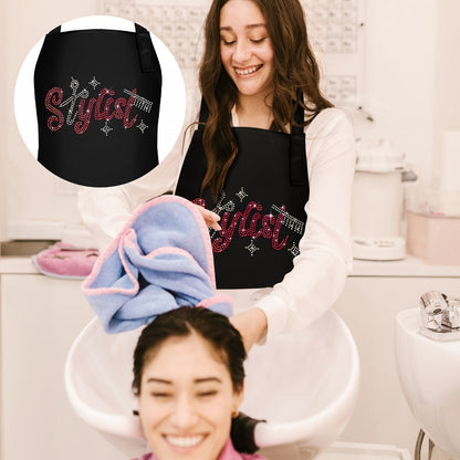 Rhinestone Barber Apron Set of 2 – Professional Hair Stylist Salon Smock 3 Pockets Hairdresser Apron Unisex Durable Barbershop Uniform