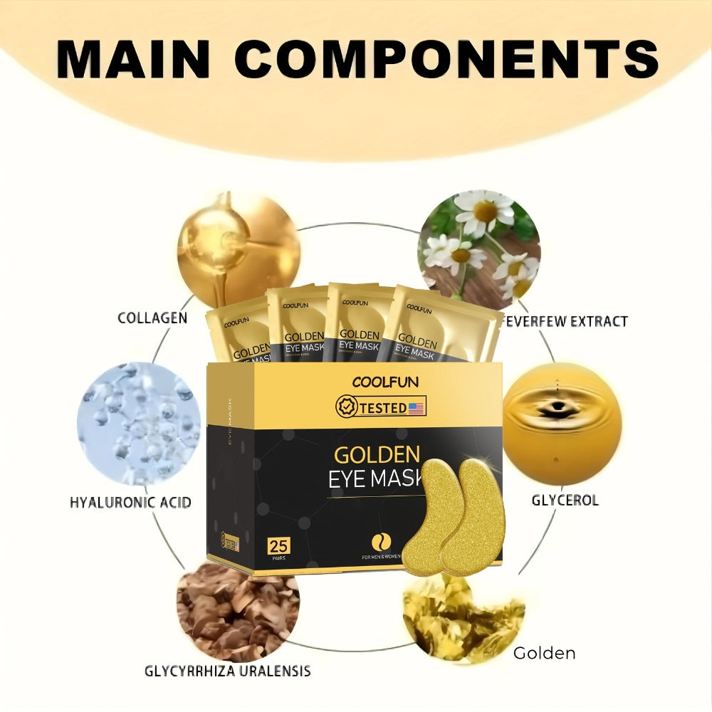 24K Gold Eye Patches 25 Pairs Collagen Under Eye Mask with Glycerin Eye Pads for Dark Circles Puffiness Eye for Home or Salon Spa Use