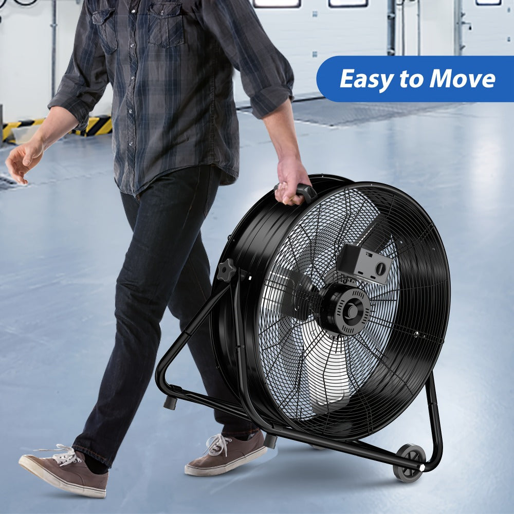 Industrial Drum Fan High Velocity Floor Fan 24 30 Inch, 3-Speed Metal Air Circulator 360 Tilt Casters ETL Listed