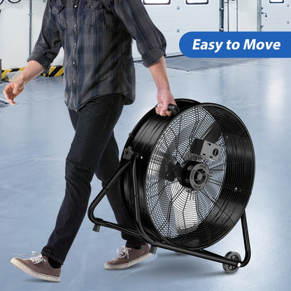 Industrial Drum Fan High Velocity Floor Fan 24 30 Inch, 3-Speed Metal Air Circulator 360 Tilt Casters ETL Listed