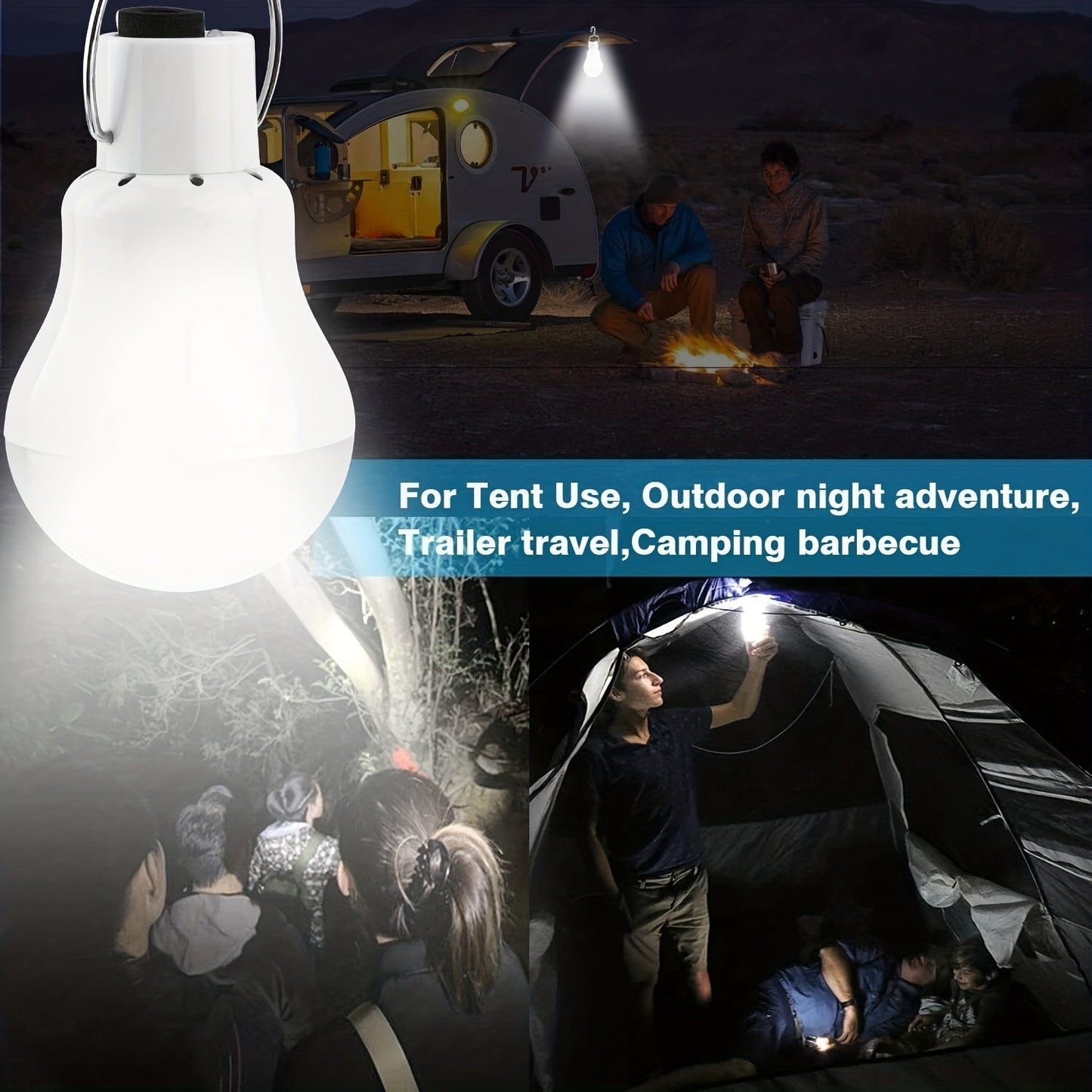 Outdoor Solar Light Bulb with 3.5M Cable – 110 Lumen 12 LED, 800mAh Rechargeable, 6000K Daylight, Portable Hanging Lamp for Garden, Yard