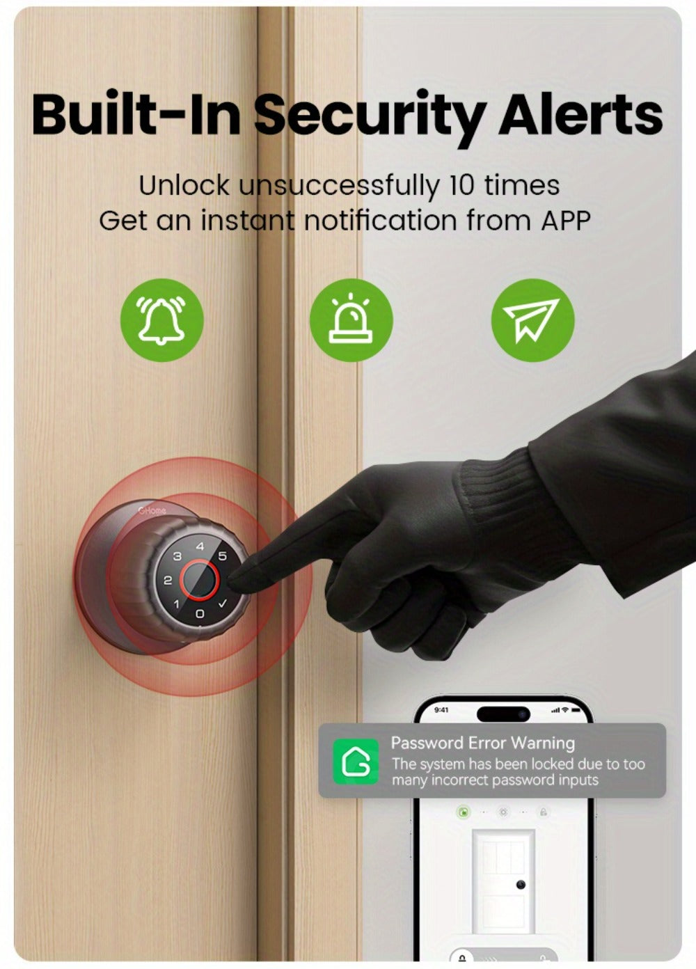 GHome KD03 PRO Smart Door Knob 4-in-1 with USB-C Charging & Gateway Remote – Fingerprint, Keypad & App, Anti-Peep, Tamper Alarm