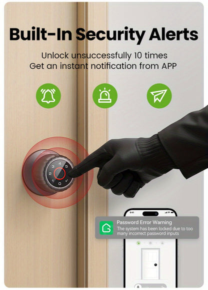 GHome KD03 PRO Smart Door Knob 4-in-1 with USB-C Charging & Gateway Remote – Fingerprint, Keypad & App, Anti-Peep, Tamper Alarm