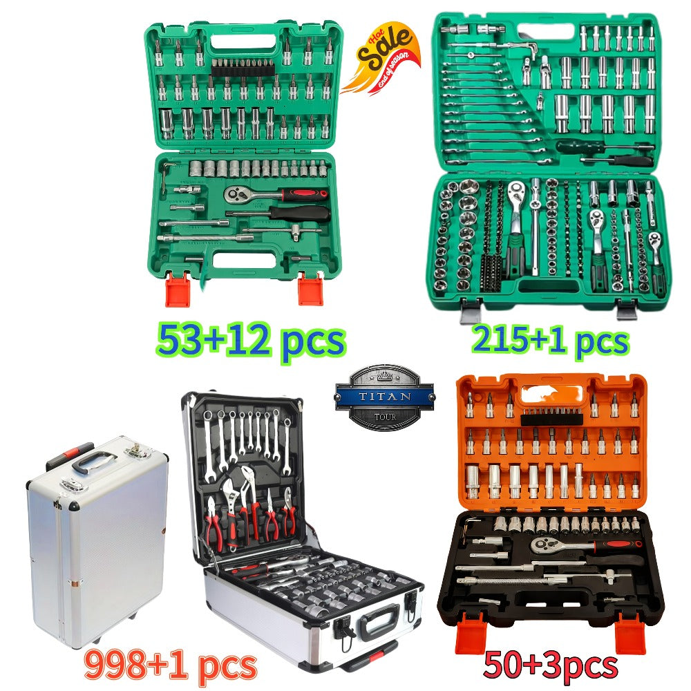 Professional Socket Wrench Tool Set 999 Piece 1/4 3/8 1/2 Drive Ratchet Set with S2 CR-V Sockets for Car Bicycle and Mechanical Work
