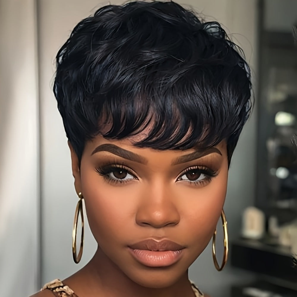 Short Body Wave Synthetic Wig with Bangs & Rose Net Cap, Colorful Fashion Wig for Women in Orange