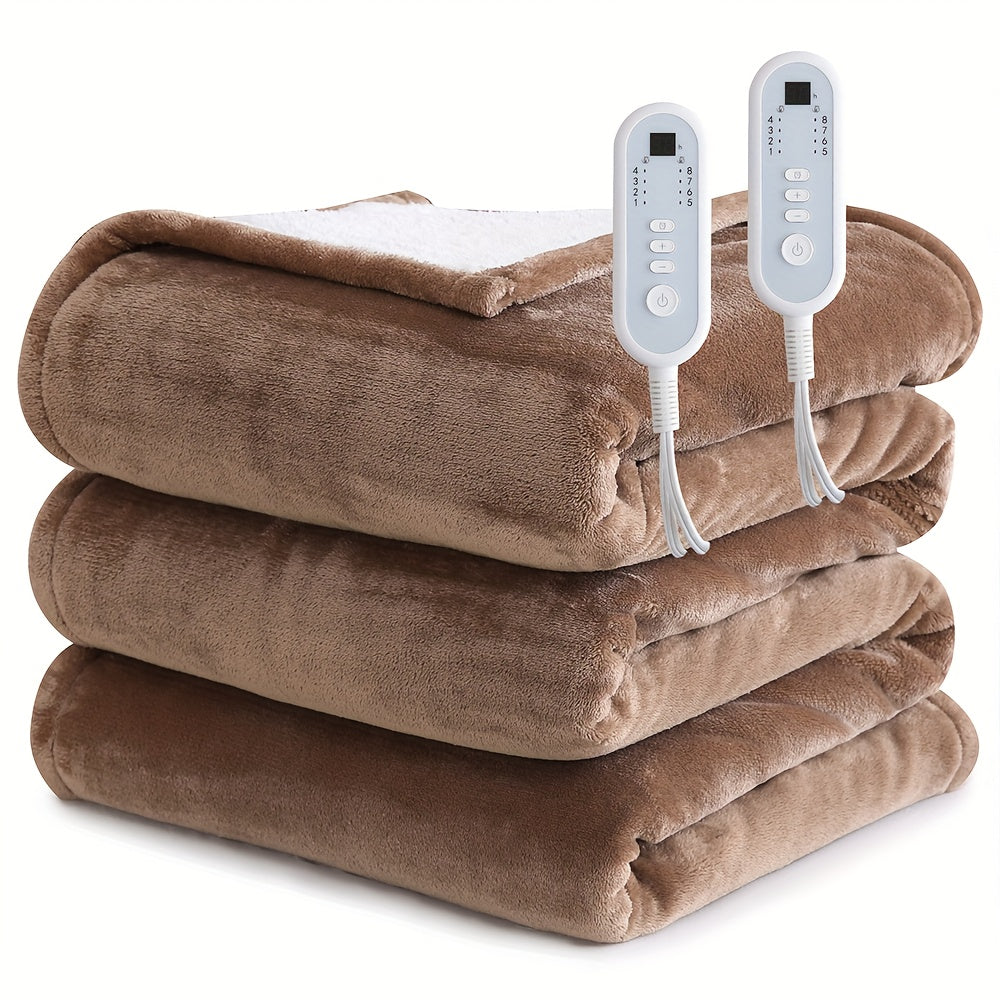Electric Blanket with Temperature Control and Timer, Extra Large Flannel Heated Blanket, 8 Levels Auto-Off