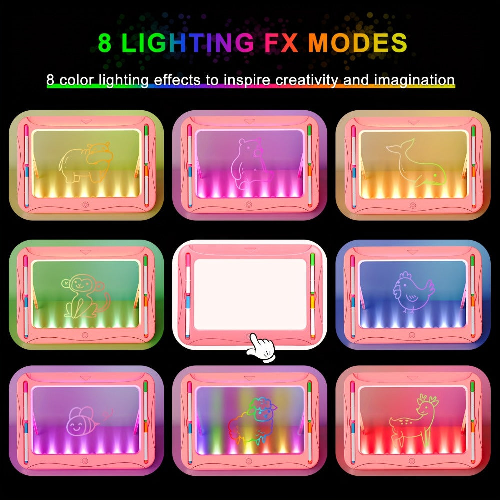LED Light Up Drawing Board for Kids, 9 Double-Sided Tracing Cards 6 Markers Glow Doodle Travel Art Toy for Girls Boys Ages 3-8