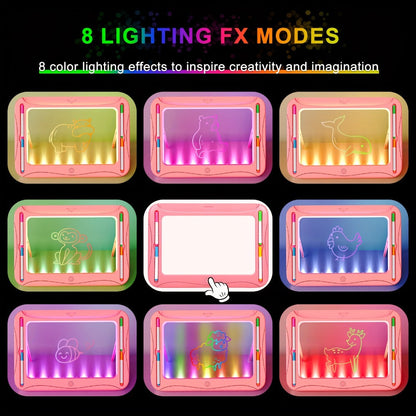 LED Light Up Drawing Board for Kids, 9 Double-Sided Tracing Cards 6 Markers Glow Doodle Travel Art Toy for Girls Boys Ages 3-8