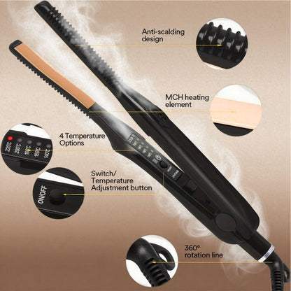 2-in-1 Ceramic Flat Iron Hair Straightener Curling Iron Adjustable Temperature Portable Mini, for Home, Travel and Salon Hair Styling