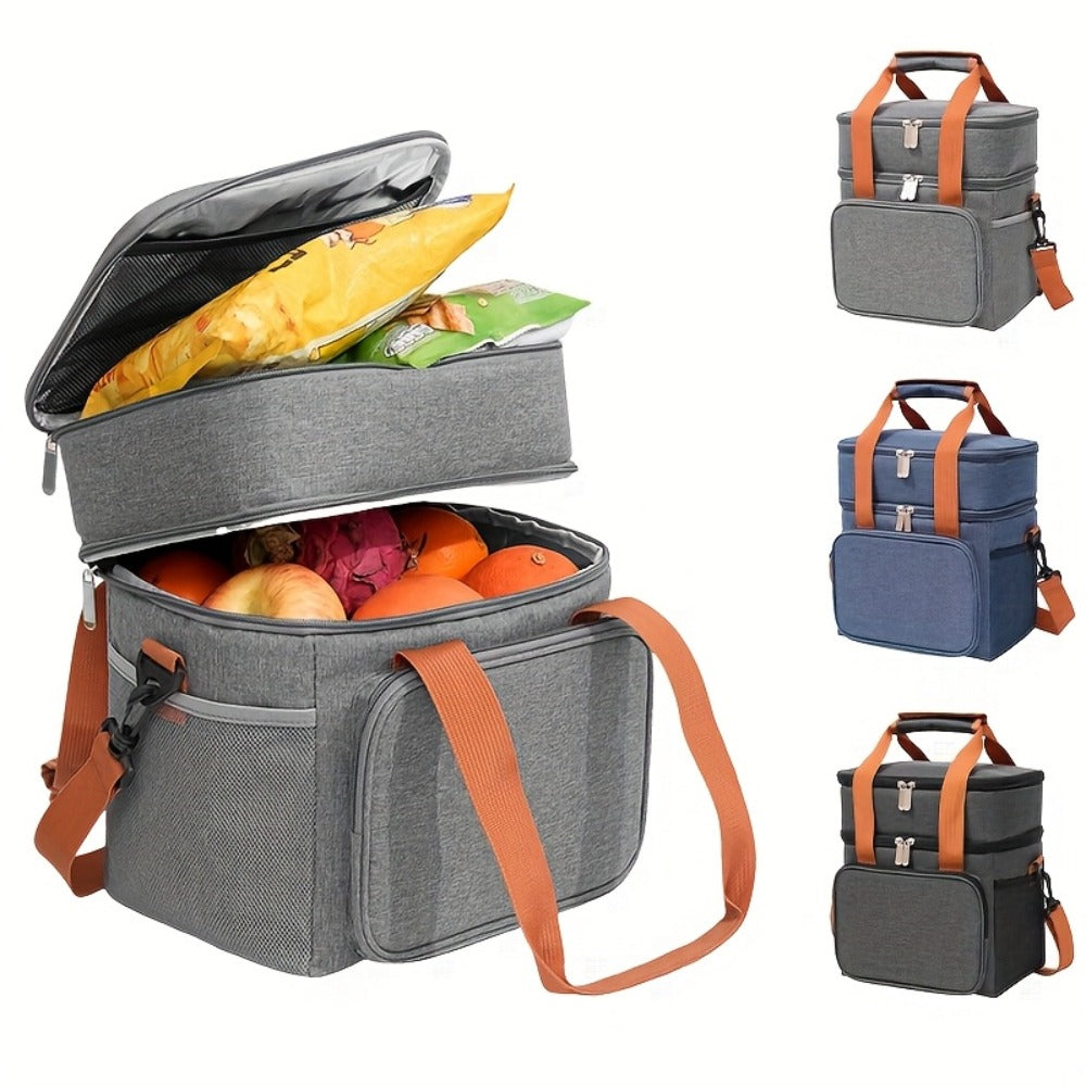 Insulated Lunch Bag with Shoulder Strap – Double Layer Leakproof Cooler Tote for Women Men Work Office School Picnic Beach Outdoor
