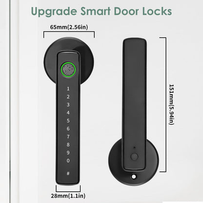 Aluminum Alloy Smart Door Handle Lock 4-in-1 with Fingerprint, Password, App & Key, Left & Right Hand Compatible