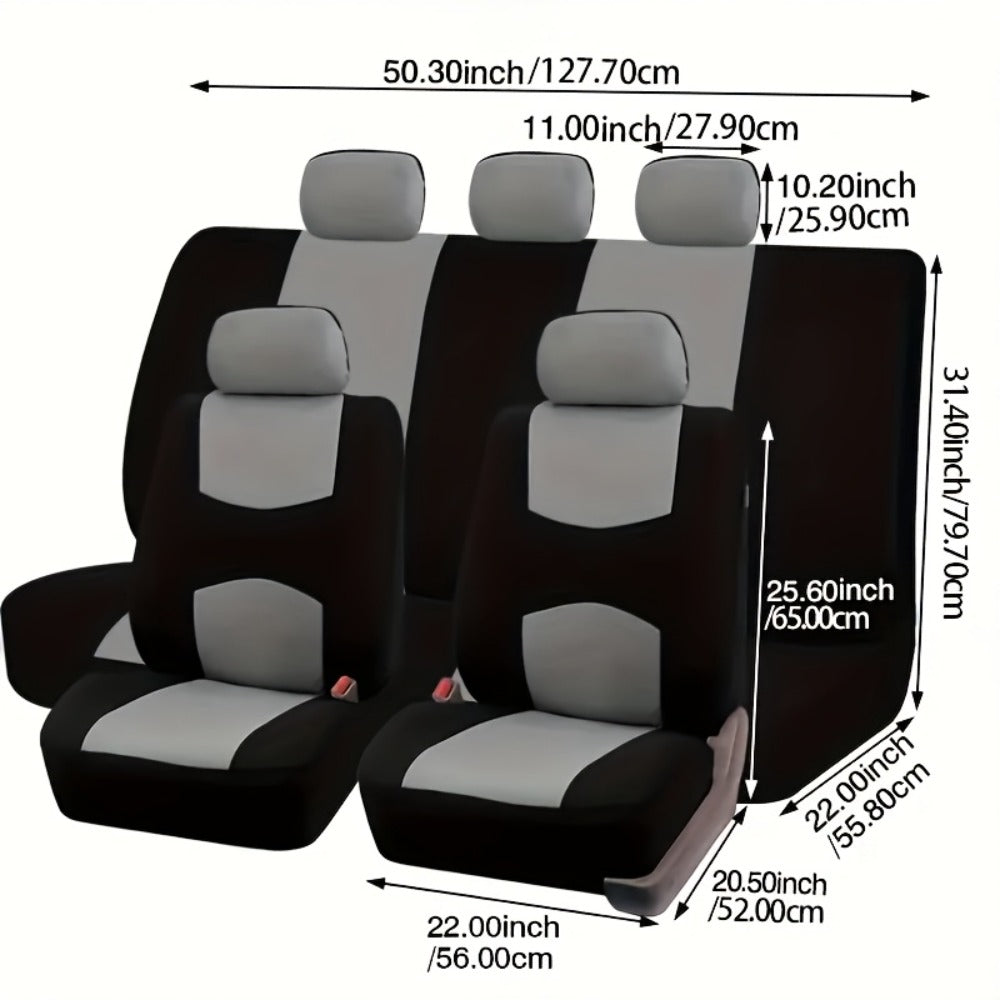 Car Seat Covers 5-Seat Breathable Fabric Full Set with Front and Rear Pieces in Ten Color Options