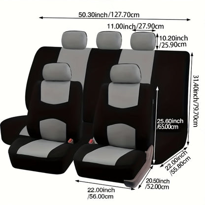 Car Seat Covers 5-Seat Breathable Fabric Full Set with Front and Rear Pieces in Ten Color Options