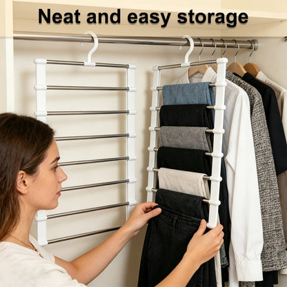 Pants Hangers Foldable Multi-Layer Stainless Steel | Non-Slip Space Saving Closet Organizer for Jeans Leggings Scarves Trousers | 4 or 8