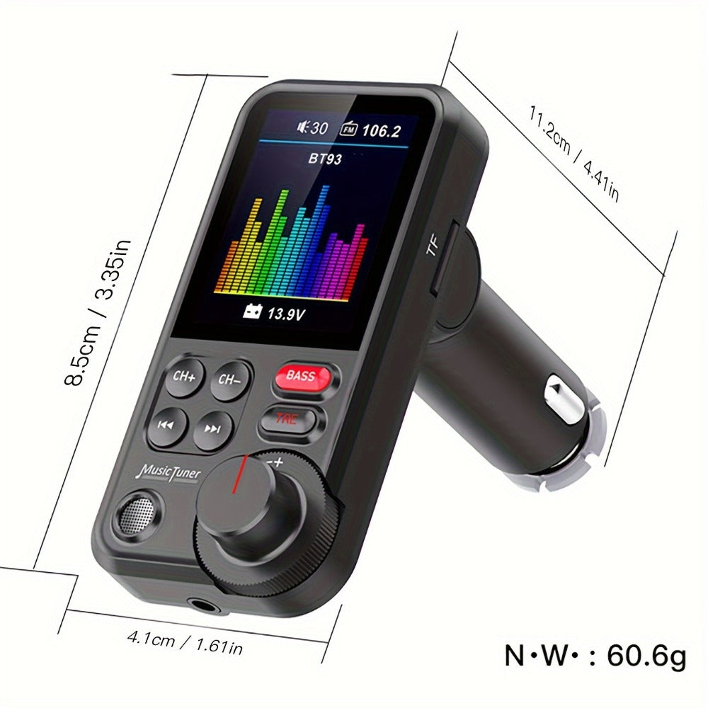 Car FM Bluetooth Transmitter with 1.8" Color Screen – 18W Fast Car Charger, Hands-Free Calls, Music Streaming, FM Modulator