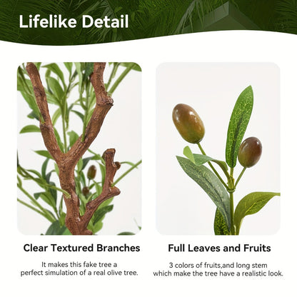 Artificial Olive Tree with Potted Trunk in 5, 6 or 7 Foot Heights and Single or Two-Piece Packs