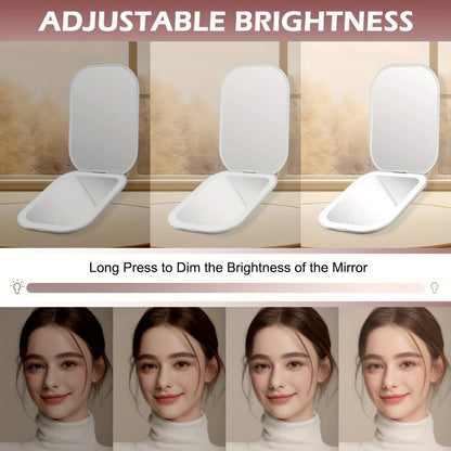10X LED Lighted Compact Mirror USB Rechargeable 1X 10X Magnification Dimmable 3-Color Touch Screen – Double Sided Portable Travel Pocket