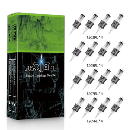 Tattoo Cartridge Needles with Froinage Label, 16-Piece Mixed Model Pack in Combination A or B