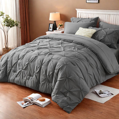Comforter Set Luxurious Pleated 5/7pcs Bed in a Bag, Plush Fiber Fill, Year-Round Warmth - Quilted Comforter