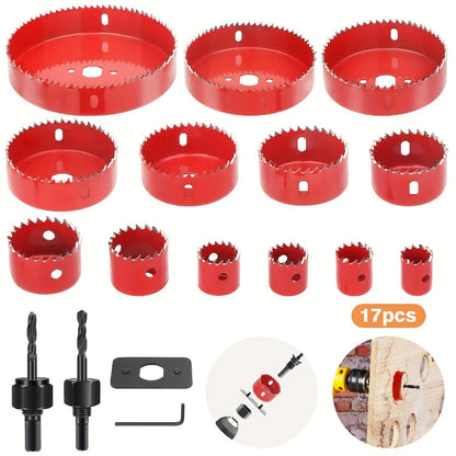 Carbon Steel Hole Saw Kit Multi-Size with Mandrels & Hex Key, Quick-Change Hole Cutter Set for Wood PVC Drywall Cornhole Board & Metal