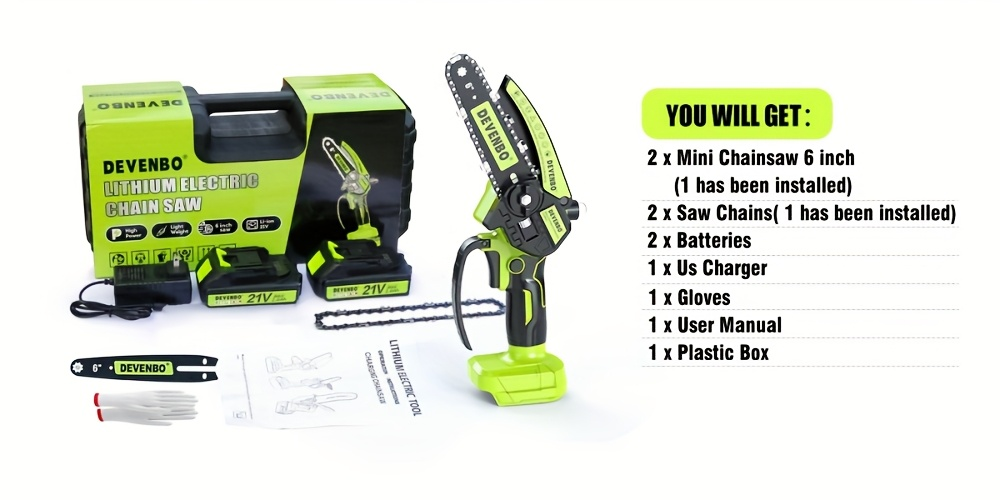 Cordless Mini Chainsaw 6-Inch, Handheld Pruning Saw with Rechargeable Battery, Adjustable Chain Tension