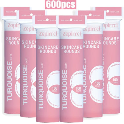 Cotton Rounds Makeup Remover Pads 600pcs – Soft Lint-Free Disposable Facial Cleansing Pads for All Skin Types, Toner Application