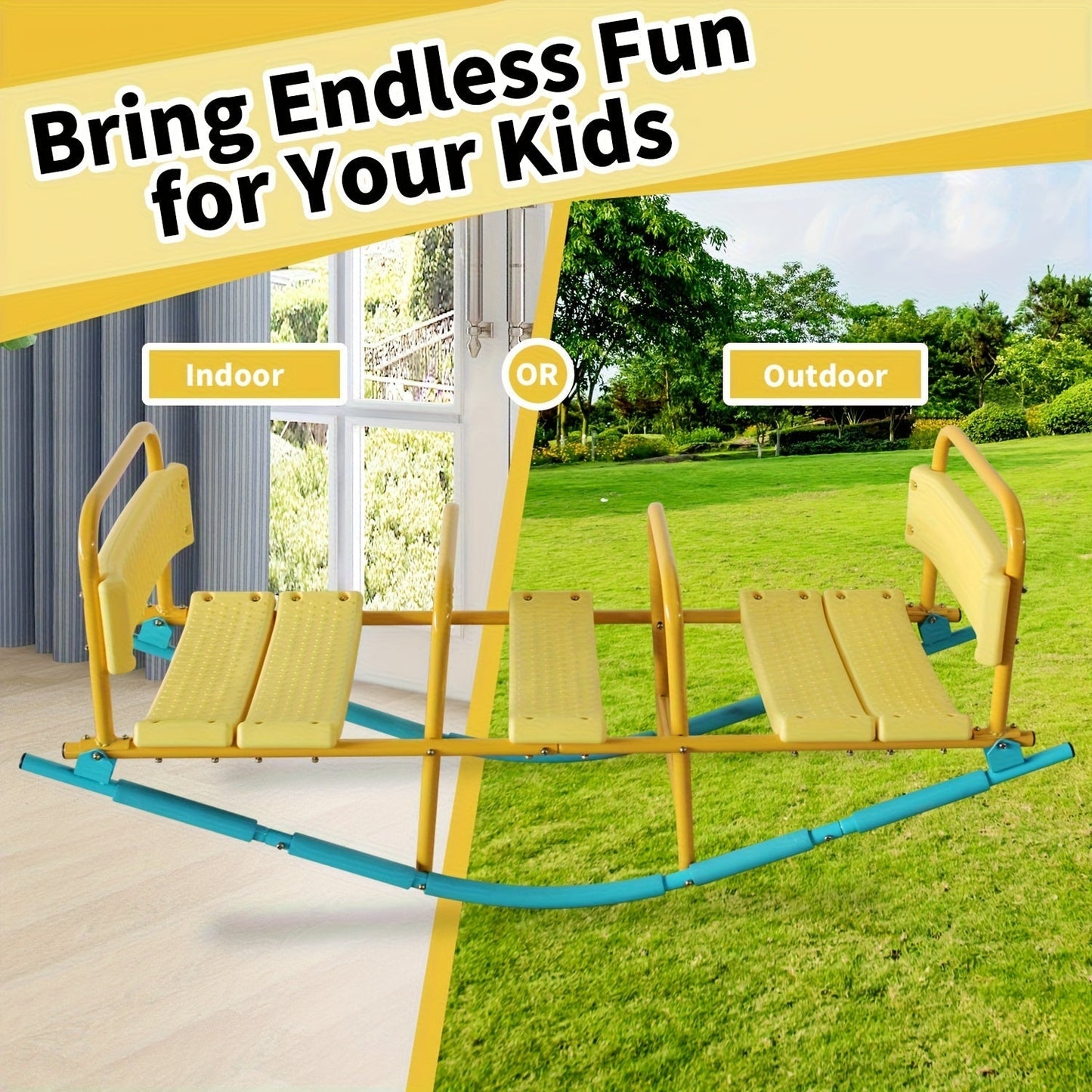 Kids Metal Teeter Totter 2-in-1 Seesaw & Rocker for Boys and Girls – 1 to 3 Person Indoor Outdoor Rocking Seesaw