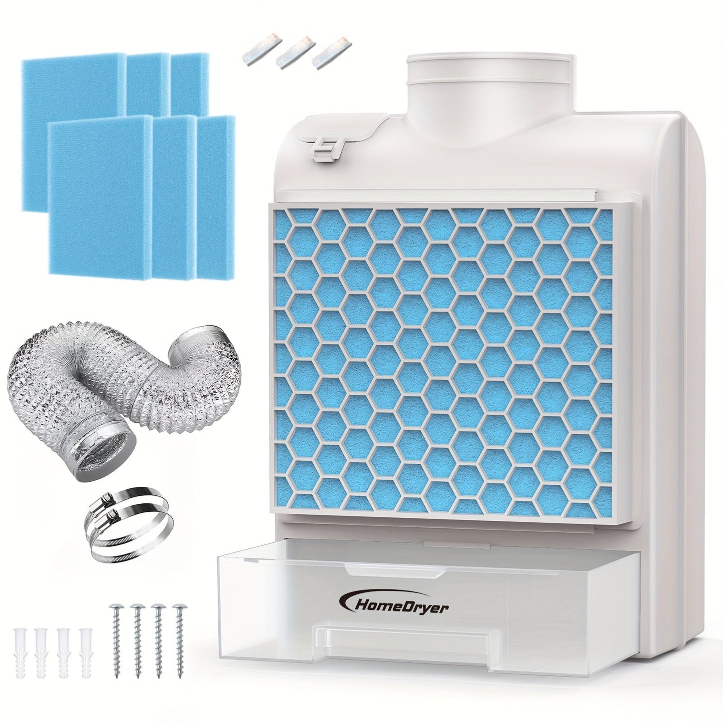 Indoor Dryer Vent Kit 3-in-1 Lint Trap Filter Box Stainless Steel Screen 6 Polyester Filters Reusable Washable Reduces Moisture Prevents