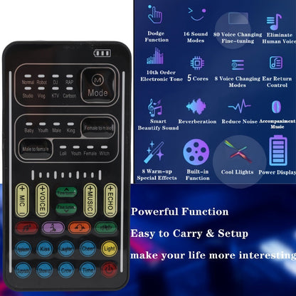 Voice Changer Sound Card with 8 Voice Effects & LED Lights, Portable Live Sound Board for PS4, PS5